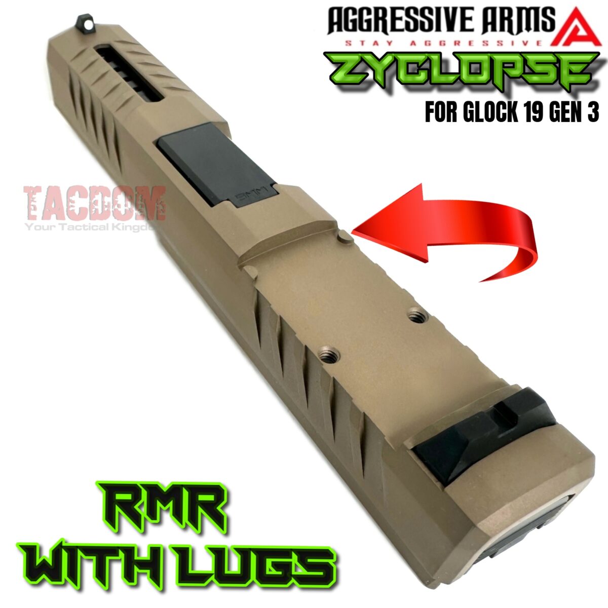 AGGRESSIVE ARMS ZYCLOPSE CENTRAL QUAD PORT SLIDE AND BARREL COMPLETE WITH PARTS INSTALLED FOR GLOCK 19 GEN 3 - FDE VAPOR - Image 7