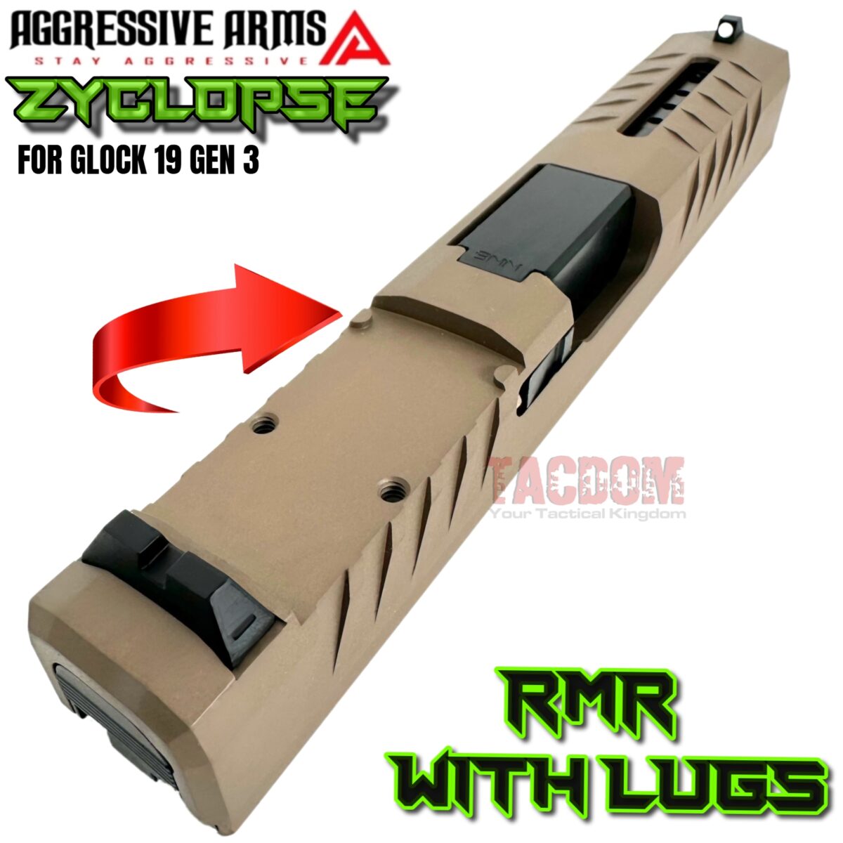 AGGRESSIVE ARMS ZYCLOPSE CENTRAL QUAD PORT SLIDE AND BARREL COMPLETE WITH PARTS INSTALLED FOR GLOCK 19 GEN 3 - FDE VAPOR - Image 5