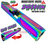 AGGRESSIVE ARMS SLIDE ZYPERION RAINBOW For GLOCK 19 GEN 3 - RMR OPTIC CUT - 416R STAINLESS - SCALE GRIP