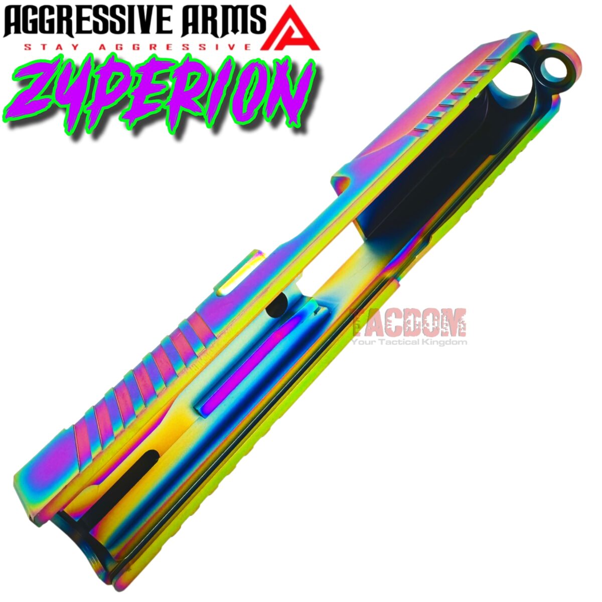 AGGRESSIVE ARMS SLIDE ZYPERION RAINBOW For GLOCK 19 GEN 3 - RMR OPTIC CUT - 416R STAINLESS - SCALE GRIP - Image 4
