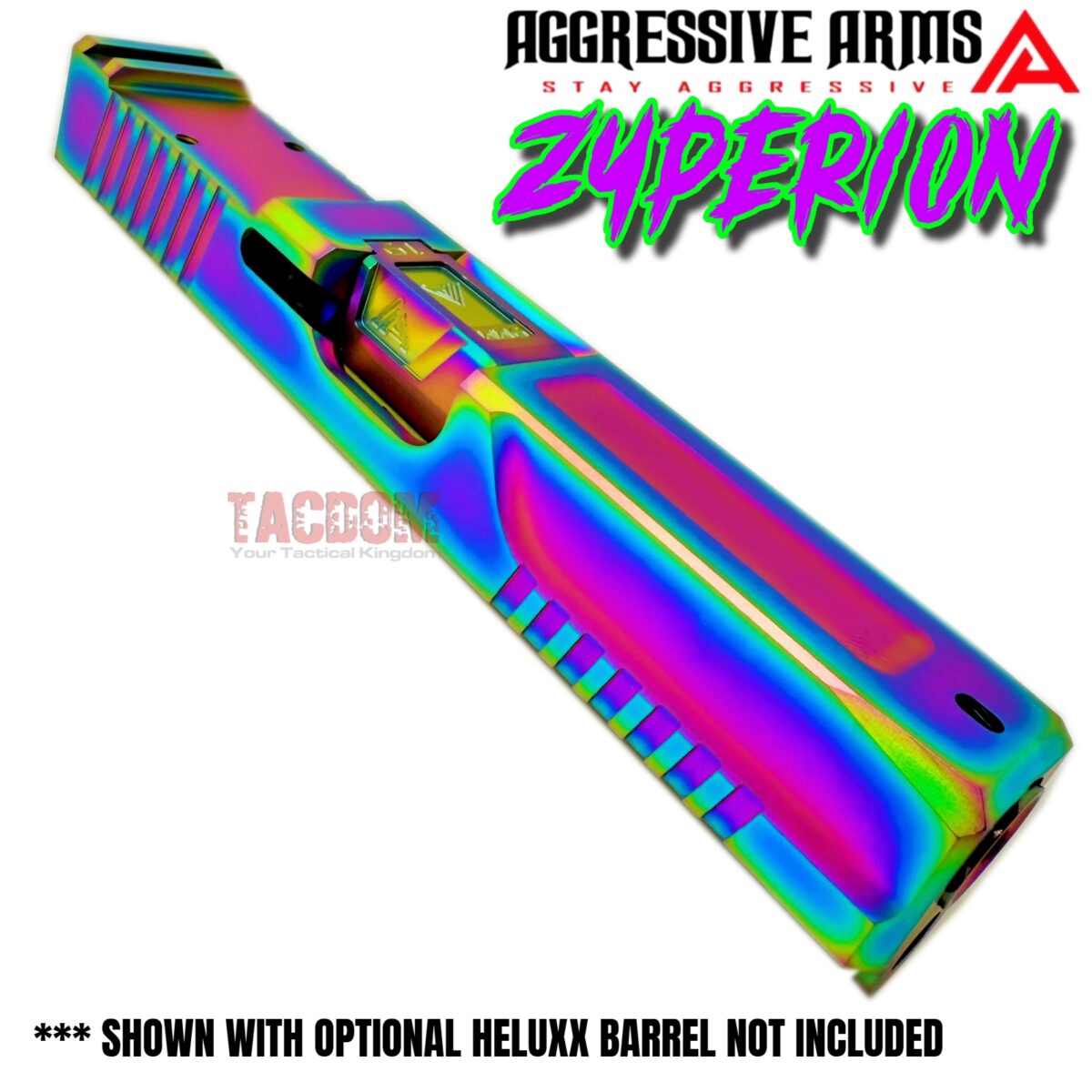 AGGRESSIVE ARMS SLIDE ZYPERION RAINBOW For GLOCK 19 GEN 3 - RMR OPTIC CUT - 416R STAINLESS - SCALE GRIP - Image 6