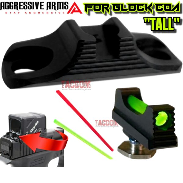 AGGRESSIVE ARMS TALL Height FIBER OPTIC Sights for GLOCK COA 19 45 47 INCLUDES GREEN, RED, & YELLOW RODS