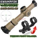 SWAMPFOX 1-6×24 RARE FDE WARHORSE FFP RIFLE 34MM SCOPE - GREEN DRAGOON MIL RETICLE + FREEDOM MOUNT