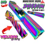 AGGRESSIVE ARMS ZYPERION SLIDE and HELUXX BARREL RAINBOW For GLOCK 19 GEN 3 - RMR OPTIC CUT - 416R STAINLESS - SCALE GRIP