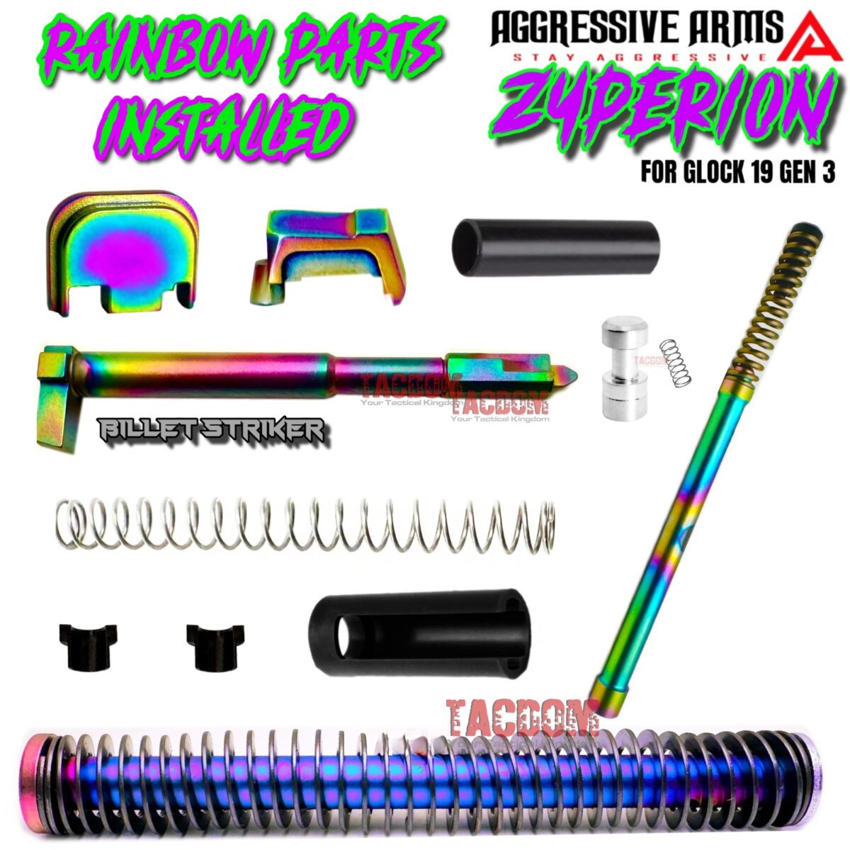 AGGRESSIVE ARMS COMPLETE ZYPERION SLIDE +HELUXX BARREL RAINBOW+RAINBOW PARTS INSTALLED For GLOCK 19 GEN 3 - RMR OPTIC CUT - 416R STAINLESS - SCALE GRIP - Image 2