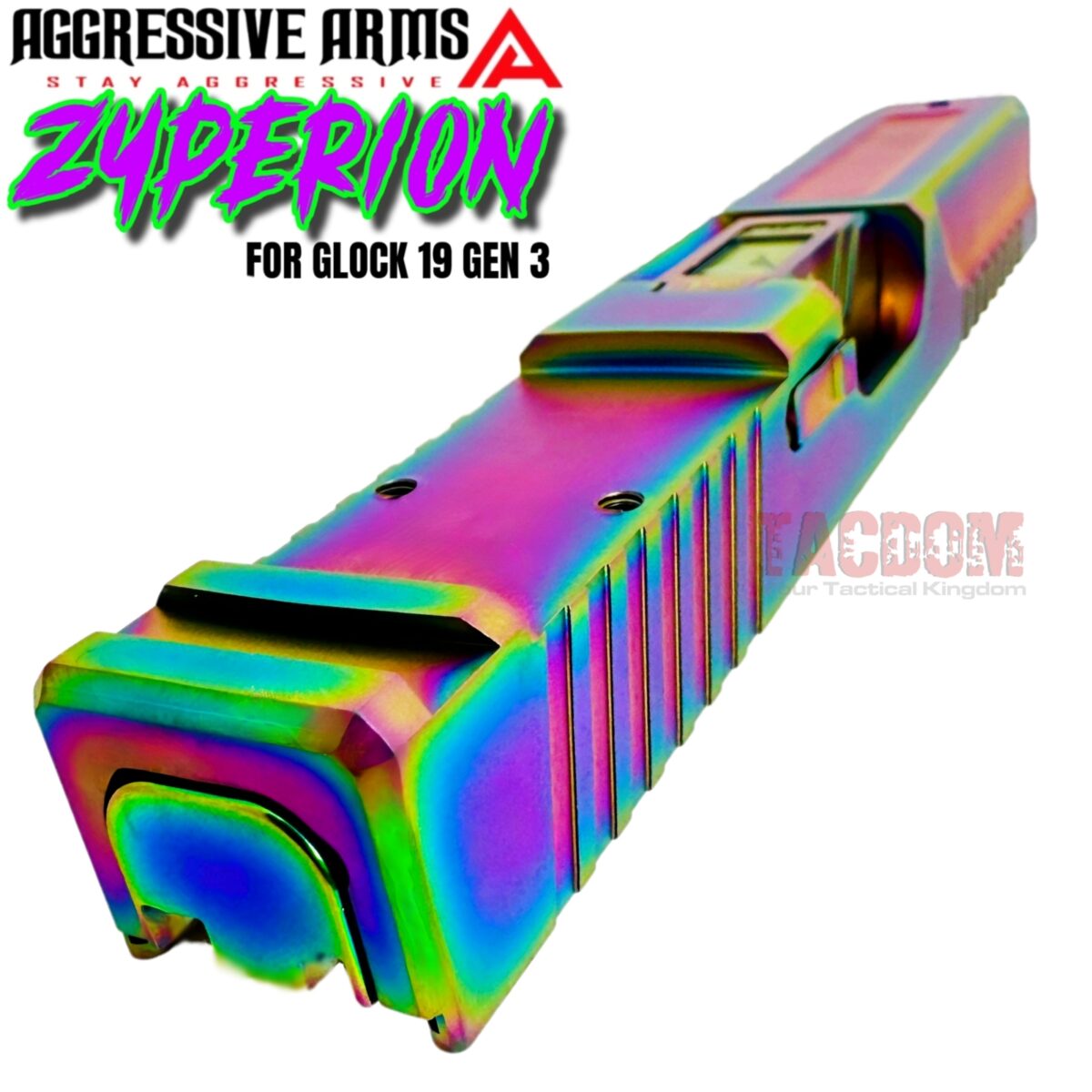 AGGRESSIVE ARMS COMPLETE ZYPERION SLIDE +HELUXX BARREL RAINBOW+RAINBOW PARTS INSTALLED For GLOCK 19 GEN 3 - RMR OPTIC CUT - 416R STAINLESS - SCALE GRIP - Image 7