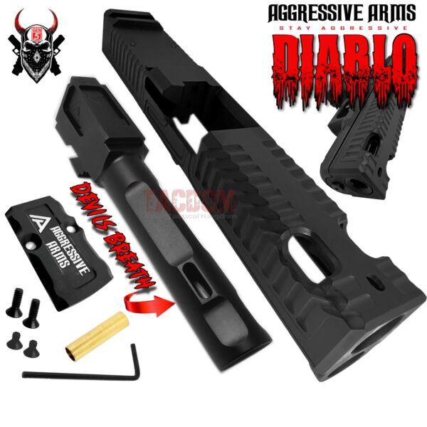 AGGRESSIVE ARMS DIABLO BLACK PORTED RMR Slide BARREL for GLOCK 19 GEN 5 COMPENSATED VAPOR PORTS