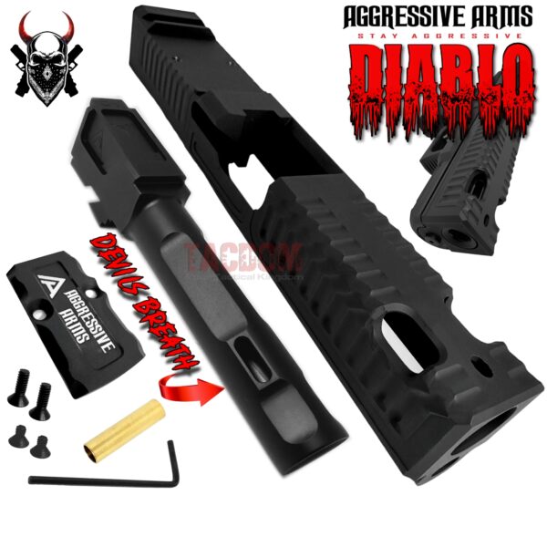 AGGRESSIVE ARMS DIABLO BLACK PORTED RMR Slide BARREL for GLOCK 19 GEN 3 COMPENSATED VAPOR PORTS