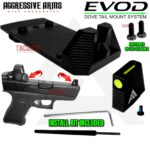 AGGRESSIVE ARMS EVOD DOVE MOUNT SYSTEM for Glock RMSc Slide Sight Adapter with Front FIBER OPTIC SIGHT + INSTALLATION KIT INCLUDED & SLIM FLAT OPTIC SCREWS