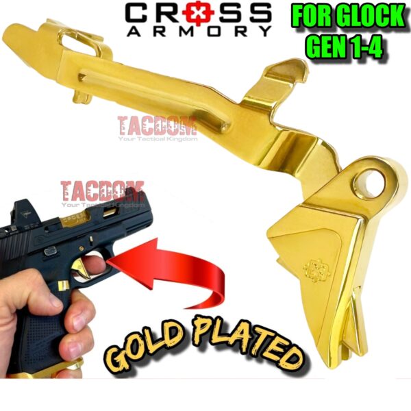 CROSS ARMORY USA GOLD PLATED Flat Face HYBRID Trigger with ENHANCED GOLD PLATED BAR for Glock GEN 1 2 3 4