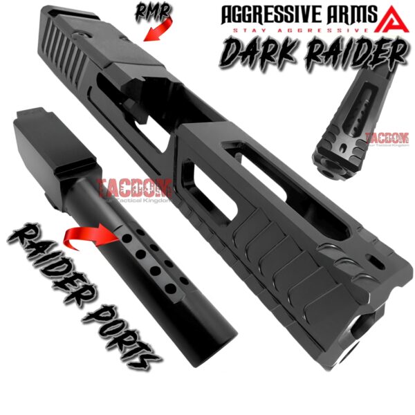 AGGRESSIVE ARMS DARK RAIDER RMR SLIDE & BLACK PORTED Barrel For GLOCK 19 GEN 3 - REDUCES RECOIL RISE WITH STYLE
