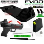 AGGRESSIVE ARMS EVOD DOVE MOUNT SYSTEM for Glock RMSc Slide Sight Adapter with Front NIGHT FISION TRITIUM SIGHT + INSTALLATION KIT INCLUDED & SLIM FLAT OPTIC SCREWS