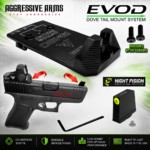 AGGRESSIVE ARMS EVOD DOVE MOUNT SYSTEM for Glock RMSc Slide Sight Adapter with Front NIGHT FISION TRITIUM SIGHT & SLIM FLAT OPTIC SCREWS