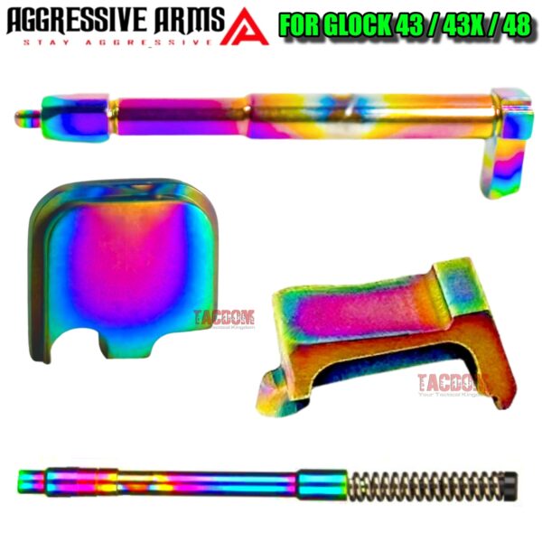 AGGRESSIVE ARMS RAINBOW PVD STRIKER - COMPLETE DEPRESSOR ROD - EXTRACTOR - SLIDE PLATE for GLOCK 43 43X 48