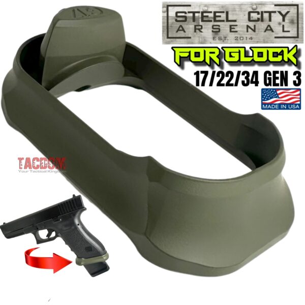 STEEL CITY ARSENAL GLOCK 17 / 22 / 34 ENHANCED OD GREEN BILLET ALUMINUM MAGWELL – FITS GEN 3 OEM FACTORY FRAMES
