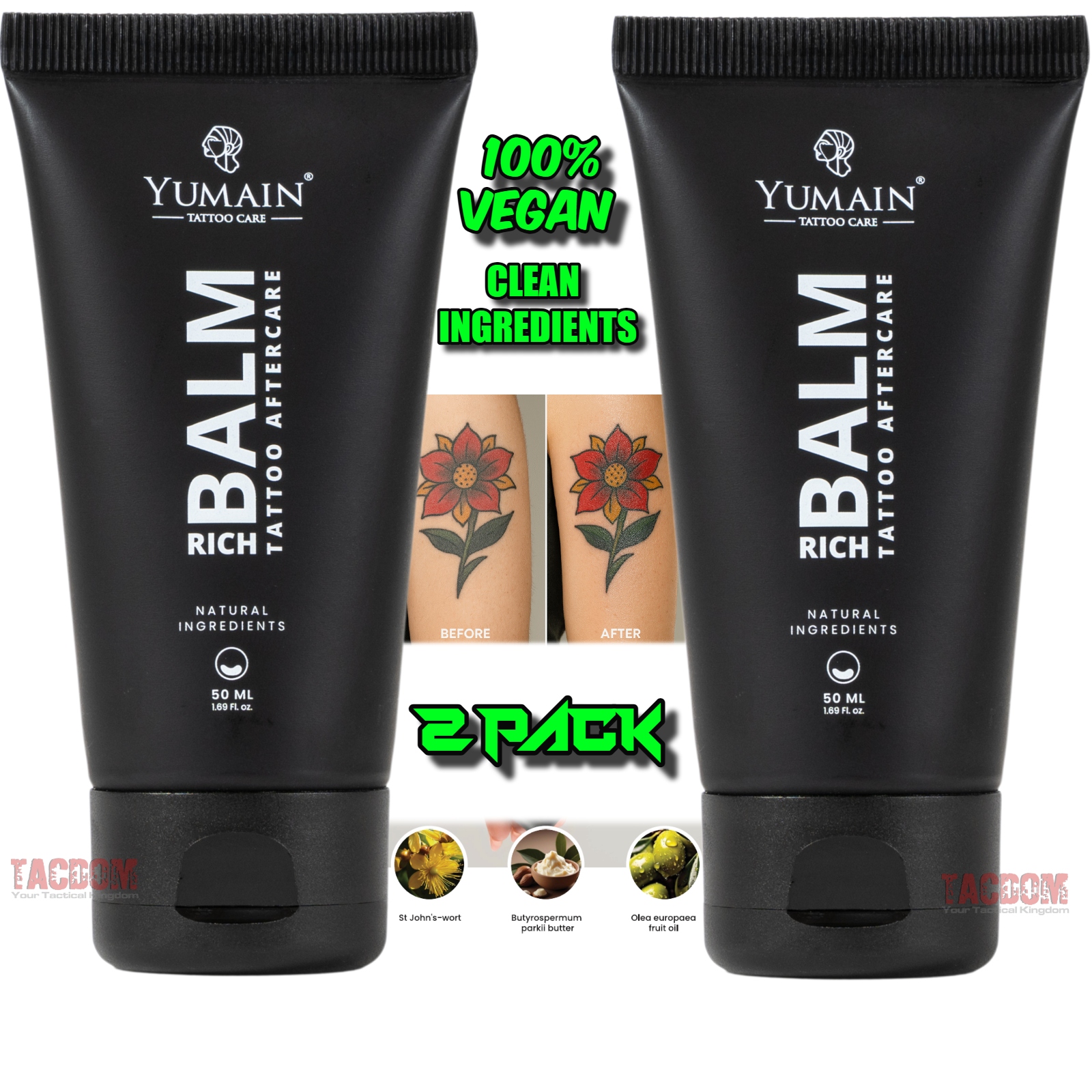 2PACK BALMWEB YUMAIN 2 PACK "TACTICAL" TATTOO AFTERCARE BALM DRY SKIN - RICH - CLEAN & 100% VEGAN INGREDIENTS - Image 1