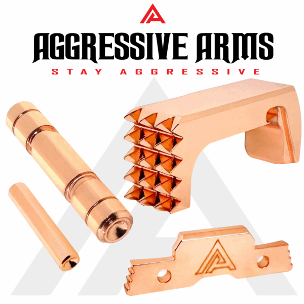 AGGRESSIVE ARMS JEWELRY COPPER DIMPLE PINS - EXTENDED SLIDE LOCK - EXTENDED MAGAZINE CATCH for GLOCK 43X & 48