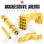 AGGRESSIVE ARMS JEWELRY GOLD DIMPLE PINS - EXTENDED SLIDE LOCK - EXTENDED MAGAZINE CATCH for GLOCK 43X & 48