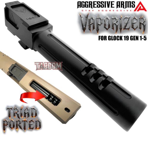 AGGRESSIVE ARMS VAPORIZER TRIAD Ported Compensated Barrel for OEM GLOCK 34 GEN 1 2 3 4 5 - 416 STAINLESS BLACK NITRIDE
