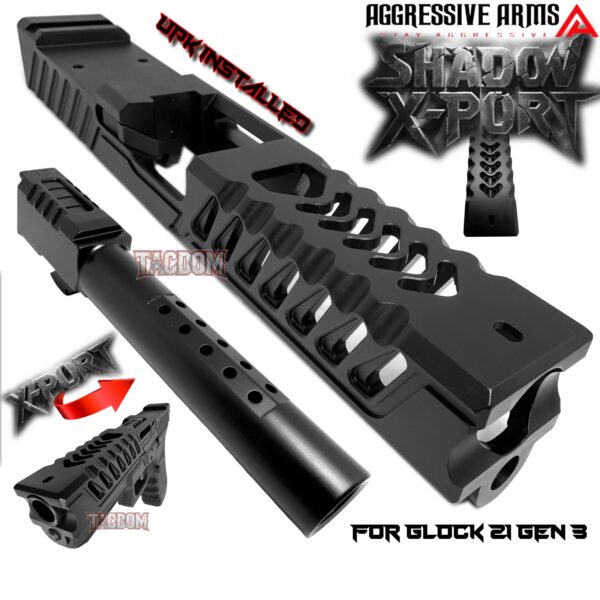 AGGRESSIVE ARMS BLACK SHADOW X-PORT PORTED SLIDE AND 10 PORT BARREL COMPLETE WITH PARTS INSTALLED FOR GLOCK 21 GEN 3 - .45ACP