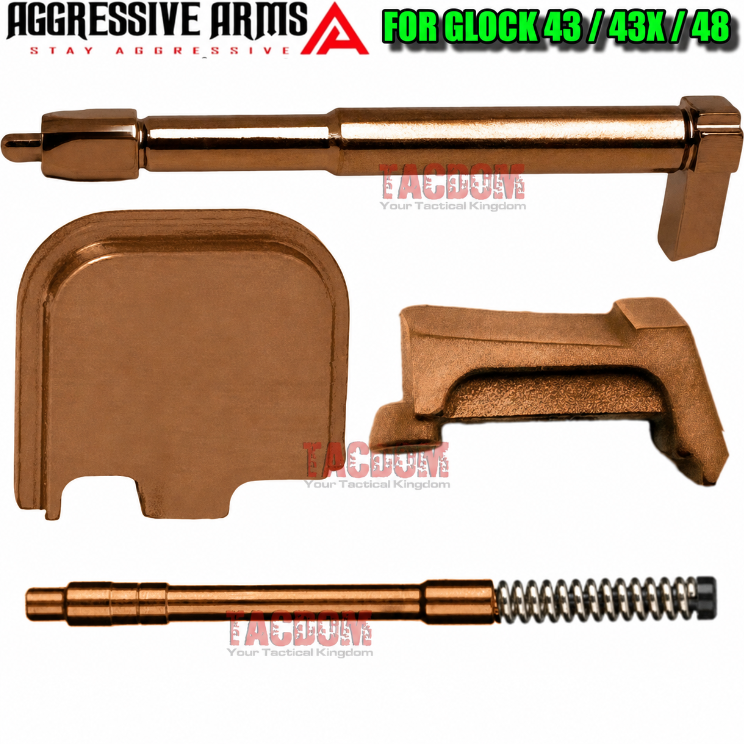 darkcopweb AGGRESSIVE ARMS COPPER PVD STRIKER - COMPLETE DEPRESSOR ROD - EXTRACTOR - SLIDE PLATE for GLOCK 43 43X 48 - Image 1