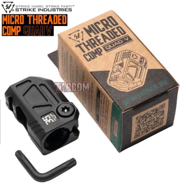 Strike Industries Micro QUAD COMP V Threaded Comp - for Glock - Sig - S&W - Canik - CZ 9mm with 1/2x28 Threads