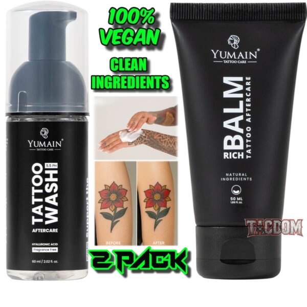 YUMAIN TATTOO 2 PACK AFTERCARE WASH FOAM 5.5 PH & BALM - FOR DRY SKIN 100% VEGAN
