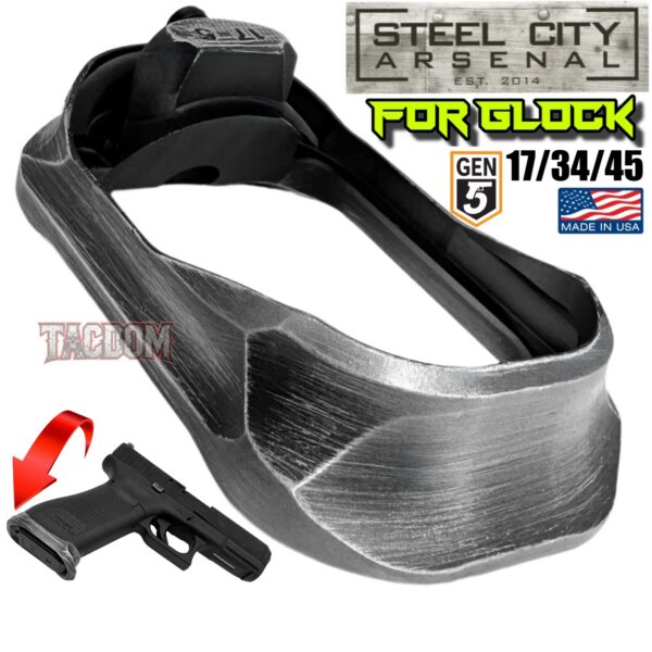 STEEL CITY ARSENAL GLOCK 17 / 34 / 45 ENHANCED V2 BATTLEWORN GREY BILLET ALUMINUM MAGWELL – FITS GEN 5 OEM FACTORY FRAMES