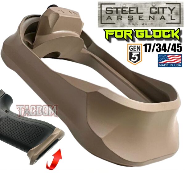 STEEL CITY ARSENAL GLOCK 17 / 34 / 45 ENHANCED V2 FDE TAN BILLET ALUMINUM MAGWELL – FITS COMPACT GEN 5 OEM FACTORY FRAMES