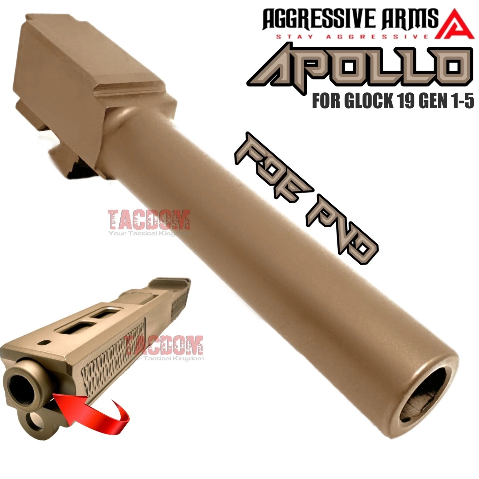 apollo19fd AGGRESSIVE ARMS APOLLO Match FDE PVD STAINLESS Barrel for GLOCK 19 GEN 1-5 - 9mm - Image 1