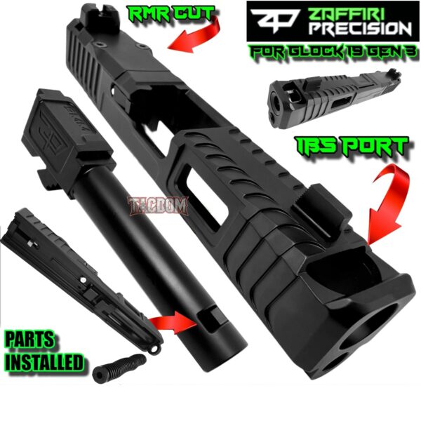 ZAFFIRI BLACK COMPLETE IBS PORTED SLIDE WITH CHUNK BARREL - SIGHTS - UPK INSTALLED - RMR COVER PLATE FOR GLOCK 19 GEN 3