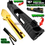 ZAFFIRI BLACK COMPLETE IBS PORTED SLIDE WITH GOLD PLATED CHUNK BARREL - SIGHTS - UPK INSTALLED - RMR COVER PLATE FOR GLOCK 19 GEN 3