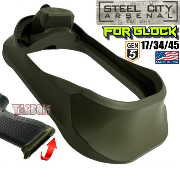 STEEL CITY ARSENAL GLOCK 17 / 34 / 45 ENHANCED V2 OD GREEN BILLET ALUMINUM MAGWELL – FITS GEN 5 OEM FACTORY FRAMES (Copy)