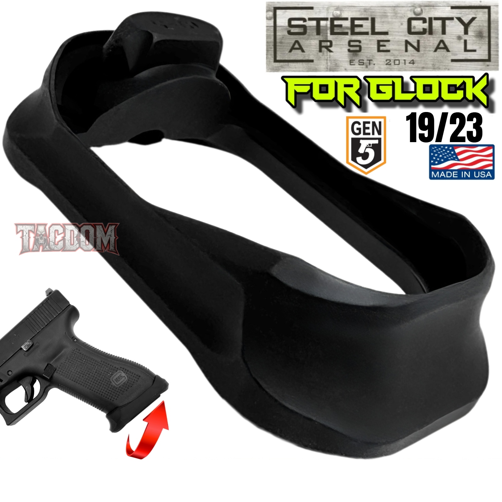 195blk2 STEEL CITY ARSENAL GLOCK 19 / 23 ENHANCED V2 BLACK BILLET ALUMINUM MAGWELL – FITS GEN 5 OEM FACTORY FRAMES - Image 1
