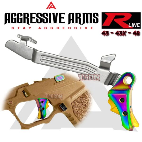 AGGRESSIVE ARMS R-LINE v2 for GLOCK  43 43X 48 "STAINLESS STEEL" TRIGGER RAINBOW GOLD PVD - With POLISHED TRIGGER BAR