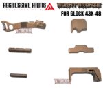 AGGRESSIVE ARMS BURNT BRONZE CERAKOTED PARTS FOR GLOCK 43X / 48 - GHOST EXTENDED SLIDE RELEASE / CATCH - SLIDE LOCK - PINS - REAR COVER PLATE - MAGAZINE CATCH