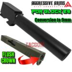 AGGRESSIVE ARMS FLUSH CROWN 9mm CONVERSION BARREL for GLOCK 23 GEN 1 2 3 4 - BLACK DLC Finish - Stainless Steel