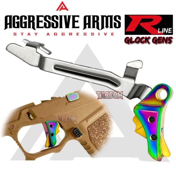AGGRESSIVE ARMS R-LINE v2 for GLOCK GEN 5 "STAINLESS STEEL" TRIGGER RAINBOW GOLD PVD - With POLISHED TRIGGER BAR -  17 18 19 19X 22 23 26 27 31 32 33 34 35 45
