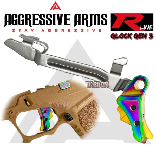 AGGRESSIVE ARMS R-LINE v2 for GLOCK GEN 3 / 4 "STAINLESS STEEL" TRIGGER RAINBOW GOLD PVD - With POLISHED TRIGGER BAR -  17 17L 18 19 22 23 26 27 31 32 33 34 35