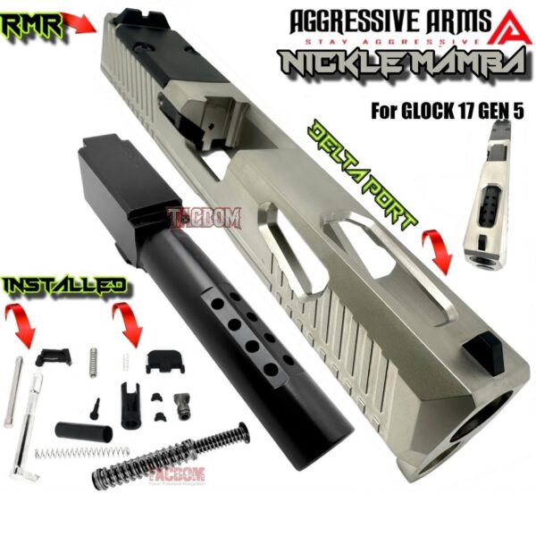AGGRESSIVE ARMS SATIN NICKLE MAMBA PORTED SLIDE AND BARREL COMPLETE WITH PARTS INSTALLED FOR GLOCK 17 GEN 5 - VAPOR
