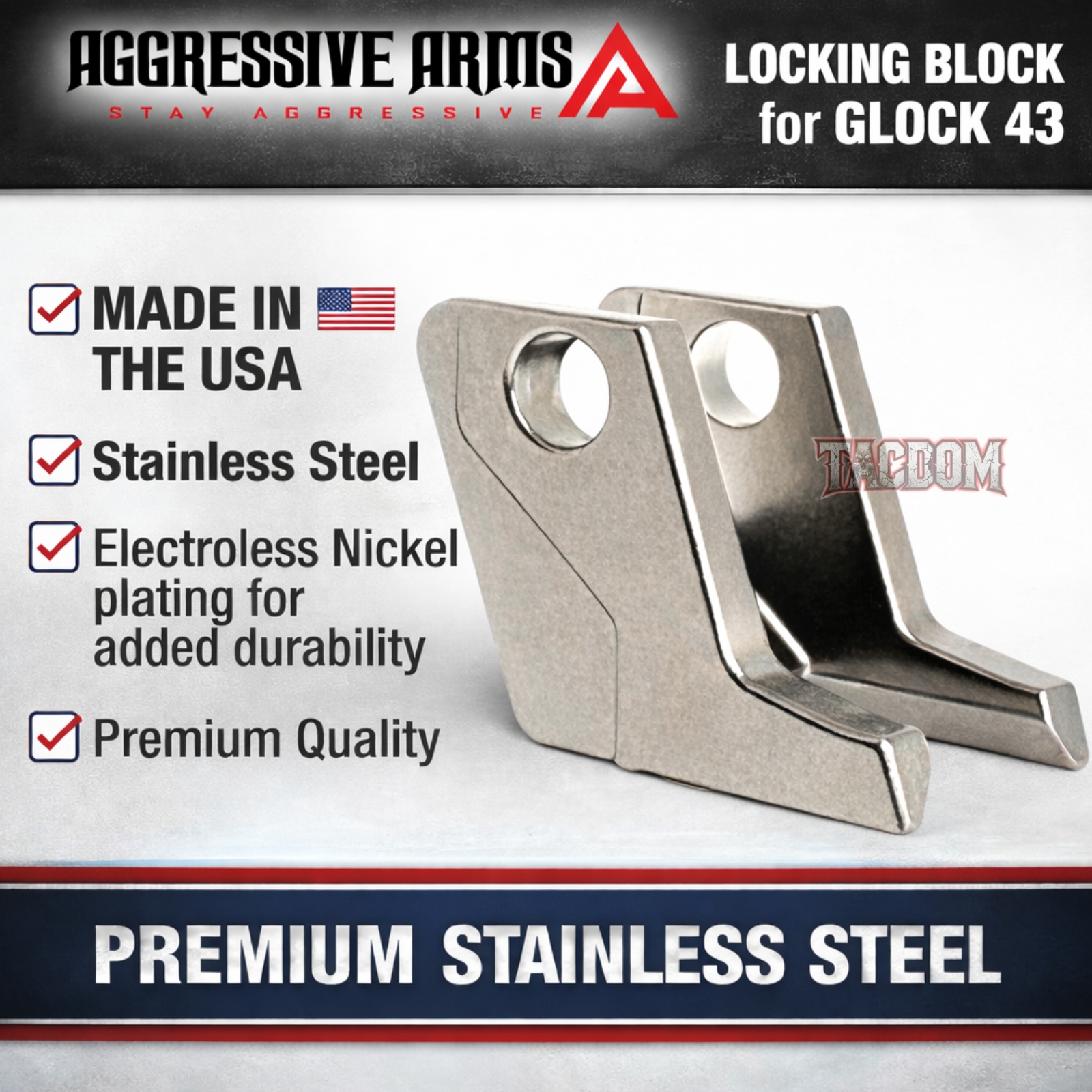 43block234ebayweb AGGRESSIVE ARMS PREMIUM STAINLESS STEEL LOCKING BLOCK FOR GLOCK 43 - Image 1