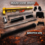 AGGRESSIVE ARMS MASTER Upper Slide Part Kit for Glock 19 GEN 1 2 3 WITH GOLD TIN STRIKER + POLISHED PLUNGER SAFETY / DEPRESSOR ROD & OEM "REAL" GLOCK RECOIL GUIDE ROD
