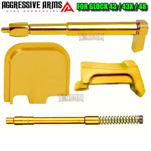 AGGRESSIVE ARMS GOLD PVD STRIKER - COMPLETE DEPRESSOR ROD - EXTRACTOR - SLIDE PLATE for GLOCK 43 43X 48