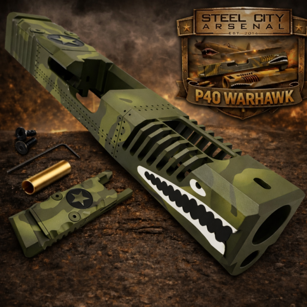 STEEL CITY ARSENAL LIMITED EDITION - SHADOW GREEN CAMO - P40 WARHAWK SLIDE for GLOCK 19 GEN 3 - COLOR FILL SNARL
