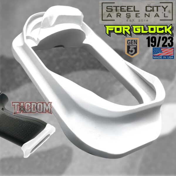 STEEL CITY ARSENAL GLOCK 19 / 23 ENHANCED V2 STORM WHITE BILLET ALUMINUM MAGWELL – FITS GEN 5 OEM FACTORY FRAMES