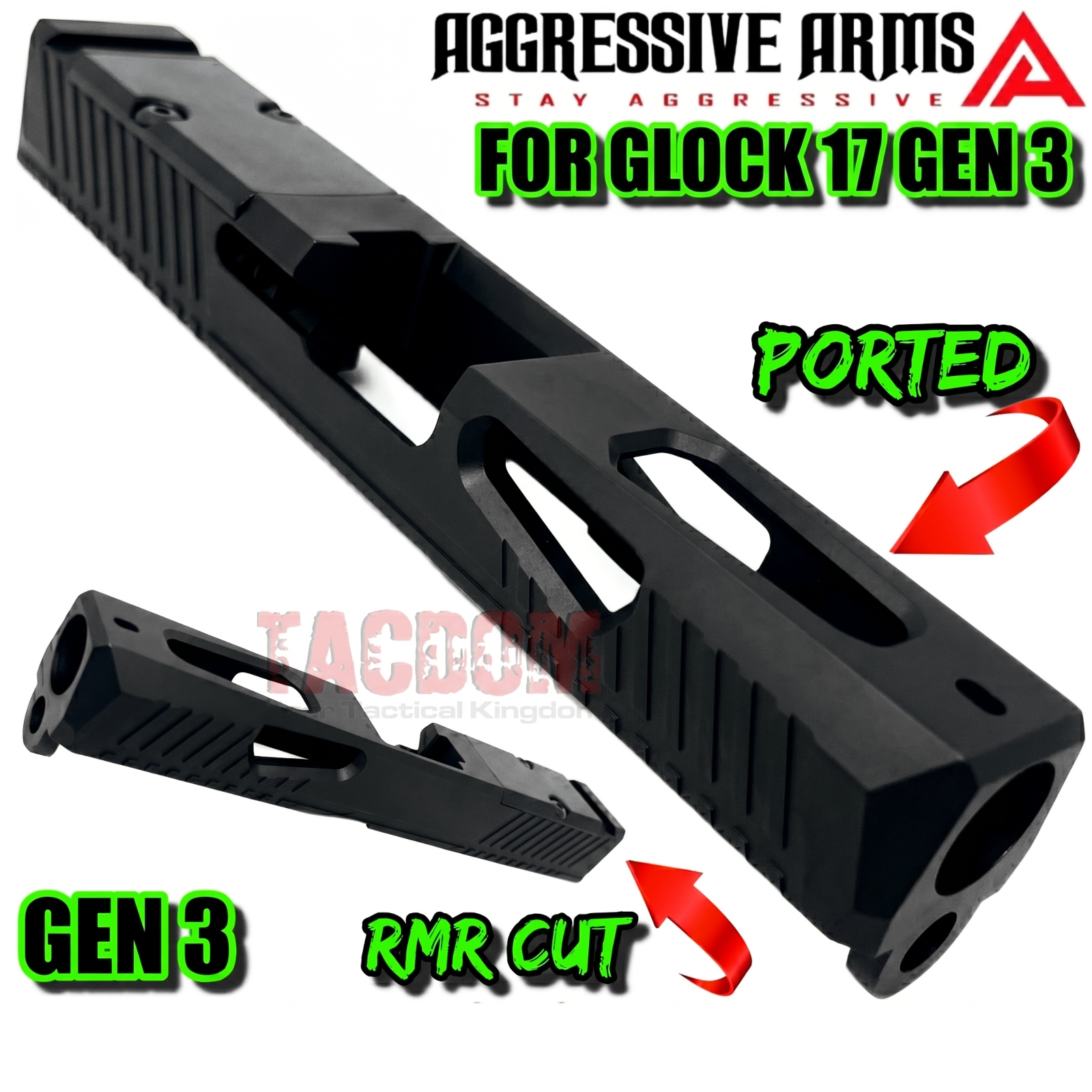 17 ALL BLACK SOLO2 AGGRESSIVE ARMS VECTOR DUAL PORT SLIDE FOR GLOCK 17 GEN 3 - BLACK VAPOR - Image 1