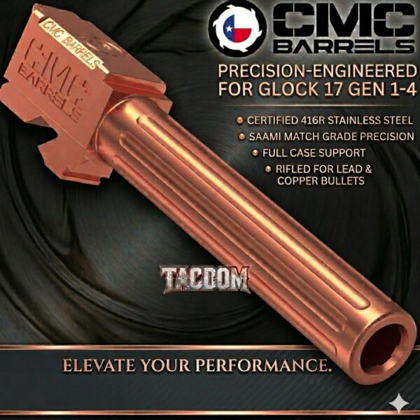 CMC MATCH Barrel for Glock 17 GEN 1-4 COPPER 9mm 416R CERTIFIED Stainless Steel