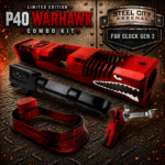STEEL CITY ARSENAL LIMITED EDITION COLOR KIT - BATTLEWORN RED - P40 WARHAWK SLIDE for GLOCK 17 GEN 3 - COLOR FILL SNARL - BLACK P40 BARREL - BATTLEWORN RED TRIGGER - BILLET ALUMINUM BATTLEWORN RED MAGWELL