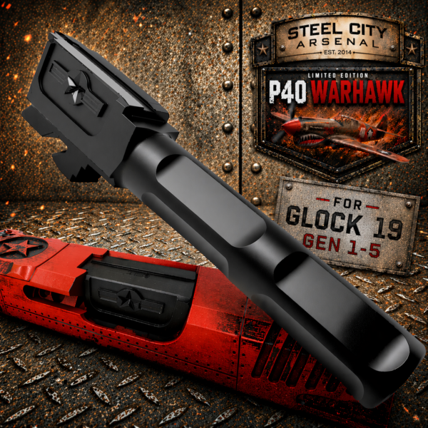 STEEL CITY ARSENAL P40 WARHAWK MATCH FLUTED BARREL for GLOCK 19 - STAINLESS STEEL - BLACK DLC