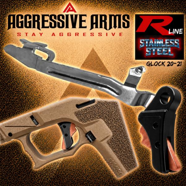 AGGRESSIVE ARMS R-LINE V2 for GLOCK 20 / 21 "STAINLESS STEEL" TRIGGER BLACK DLC / COPPER SAFETY - With POLISHED OEM GLOCK SP04417 TRIGGER BAR